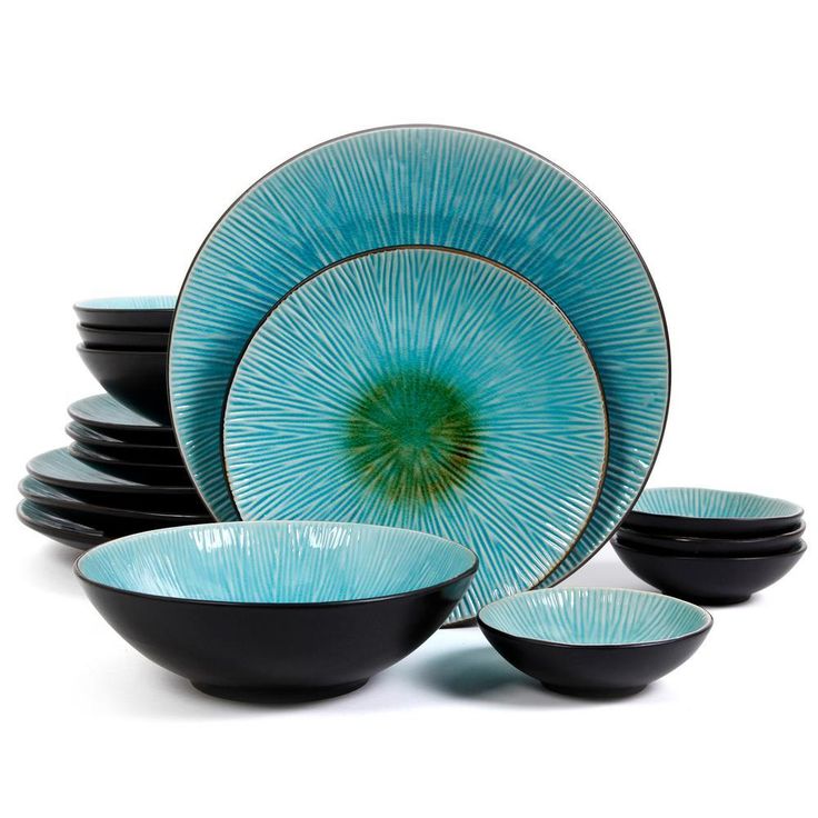 ShangriLa Court 16-Piece Asian Inspired Blue Earthenware Dinnerware Set (Service for 4)