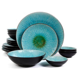 ShangriLa Court 16-Piece Asian Inspired Blue Earthenware Dinnerware Set (Service for 4)