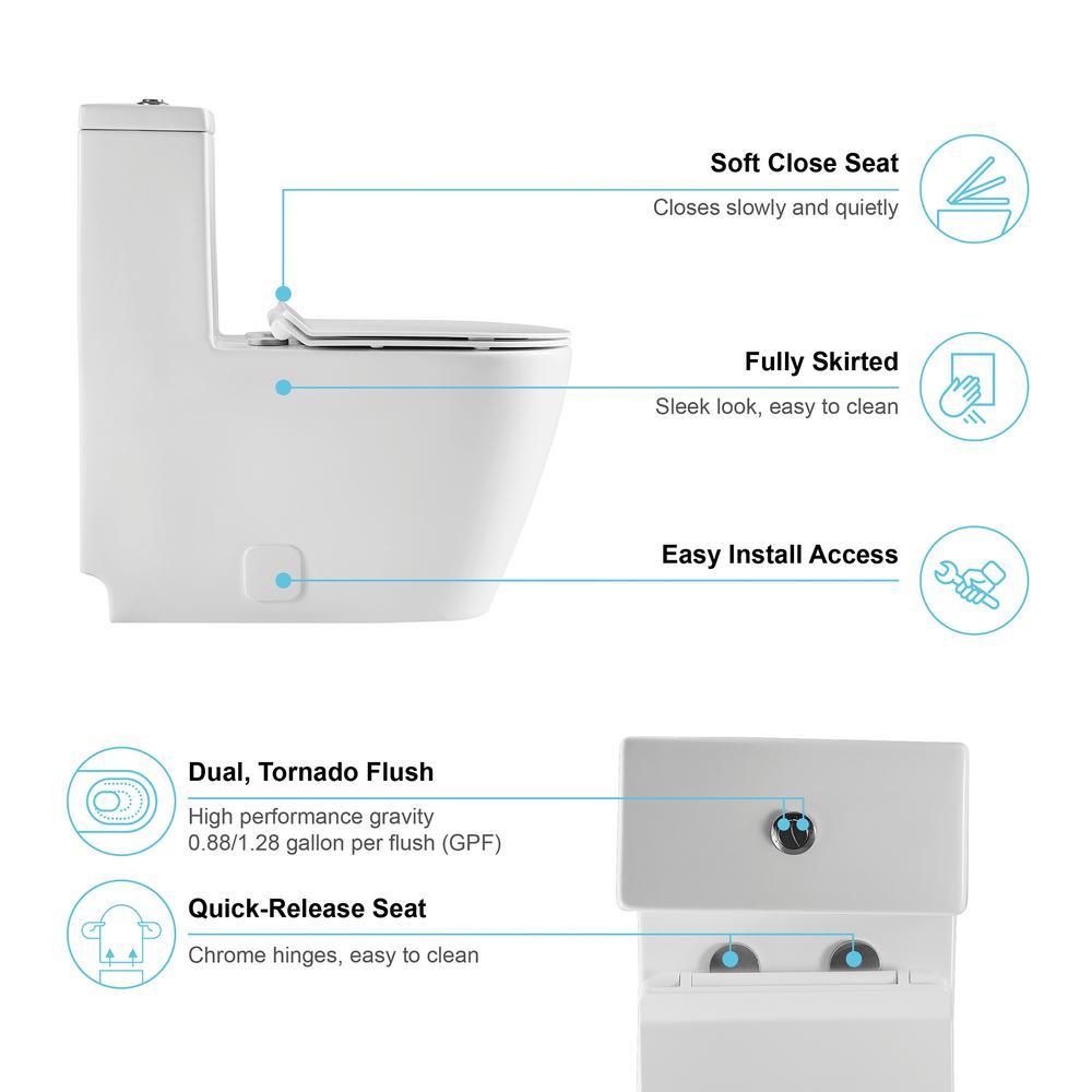 All-in-One Toilet Elongated One-Piece Dual Flush 1.28 GPF/0.88 GPF High Efficiency Skirted Toilet in White - Super Arbor