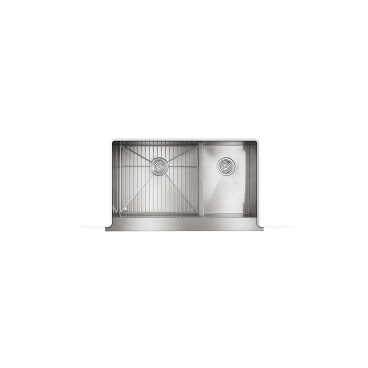 Vault Farmhouse Apron Front Smart Divide Undermount Stainless Steel 36 in. Double Bowl Kitchen Sink Kit with Basin Rack