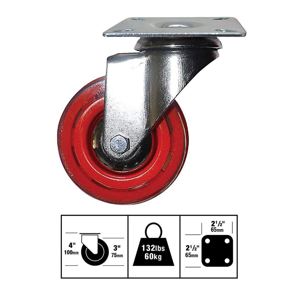 3 in. Rhubarb Red Swivel Caster with 132 lbs. Load Capacity (4-Pack) - Super Arbor