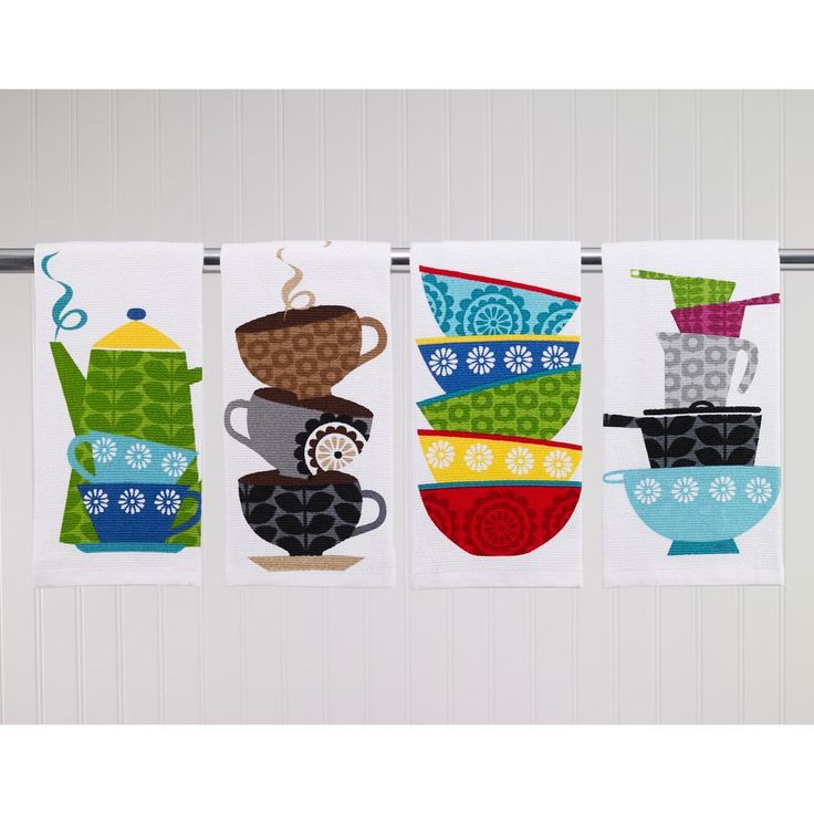 T-fal Multicolor Coffee Cups Cotton Print Dual and Solid Kitchen Dish Towel (Set of 6)