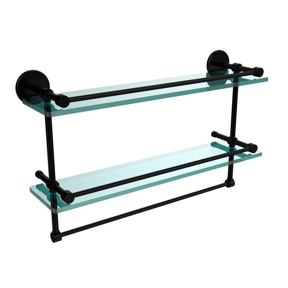 22 in. L  x 12 in. H  x 5 in. W 2-Tier Clear Glass Bathroom Shelf with Towel Bar in Polished Chrome - Super Arbor