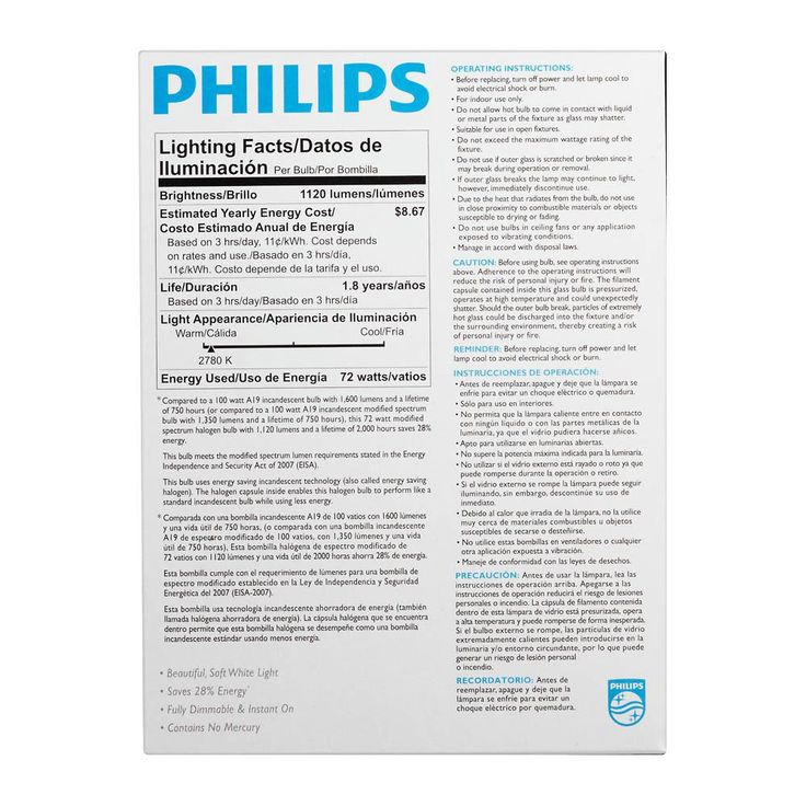 Philips 100-Watt Equivalent A19 Dimmable Energy Efficient Halogen Light Bulb Soft White (2780K) (4-Pack)