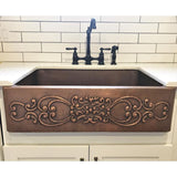 Ganku Farmhouse/Apron-Front Handmade Copper 33 in. Single Bowl Copper Kitchen Sink with Scroll Design