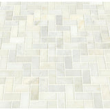 Greecian White Herringbone Pattern 12 in. x 12 in. x 10 mm Polished Marble Mesh-Mounted Mosaic Tile (10 sq. ft./case) - Super Arbor