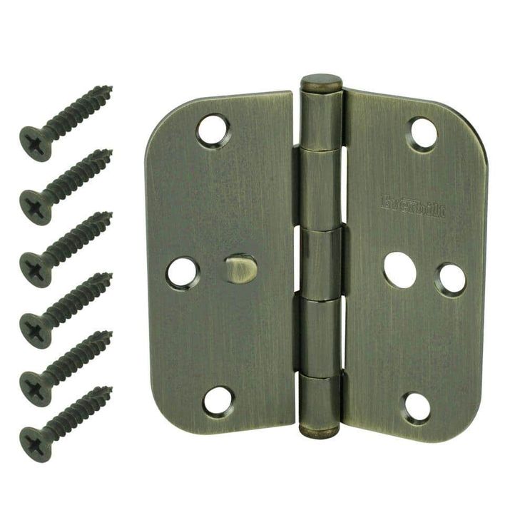 3-1/2 in. Antique Brass 5/8 in. Radius Security Door Hinges Value Pack (3-Pack)
