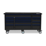 72 in. x 24 in. 16-Drawer Roller Cabinet Tool Chest with Power and USB Outlets in Black and Blue - Super Arbor