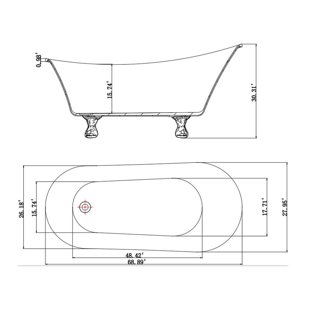 Clawfoot Bathtub - 69 in. Glossy White Acrylic Bathtub - Modern Flat Bottom Stand Alone Tub - Luxurious SPA Tub - Super Arbor