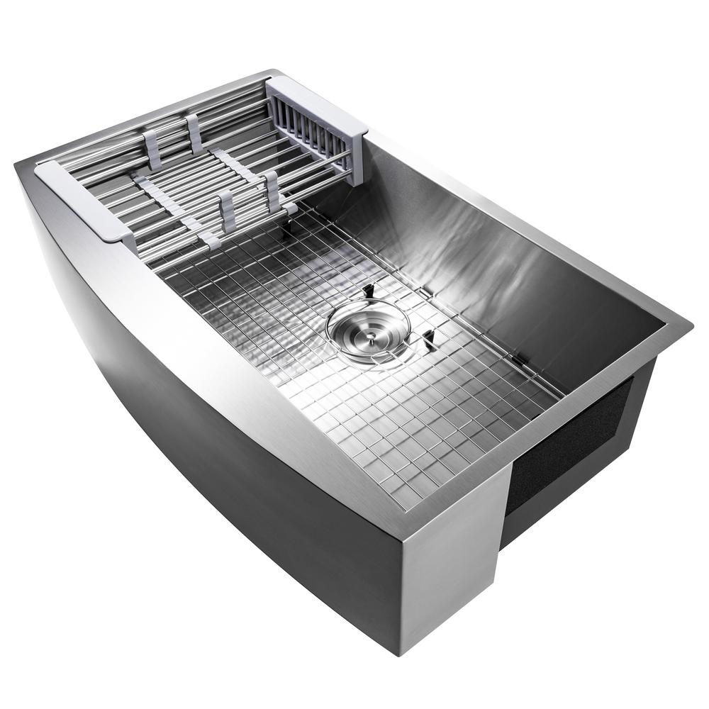 Handcrafted All-in-One Farmhouse Apron Front Stainless Steel 33 in. x 20 in. x 9 in. Single Bowl Kitchen Sink - Super Arbor