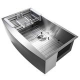 Handcrafted All-in-One Farmhouse Apron Front Stainless Steel 33 in. x 20 in. x 9 in. Single Bowl Kitchen Sink - Super Arbor