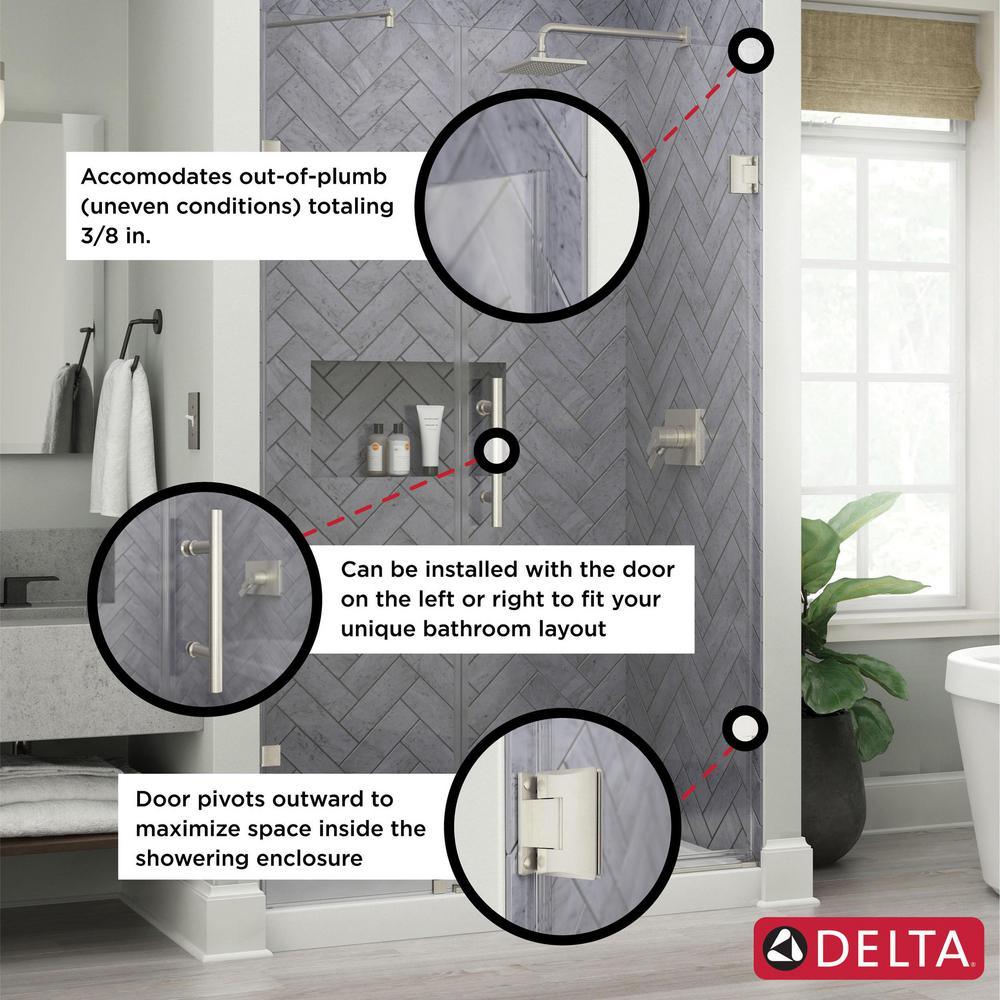 Ametrine 48 in. x 76 in. Heavy Frameless Hinge Shower Door in Brushed Nickel with 5/16 in. (8 mm) Clear Glass - Super Arbor