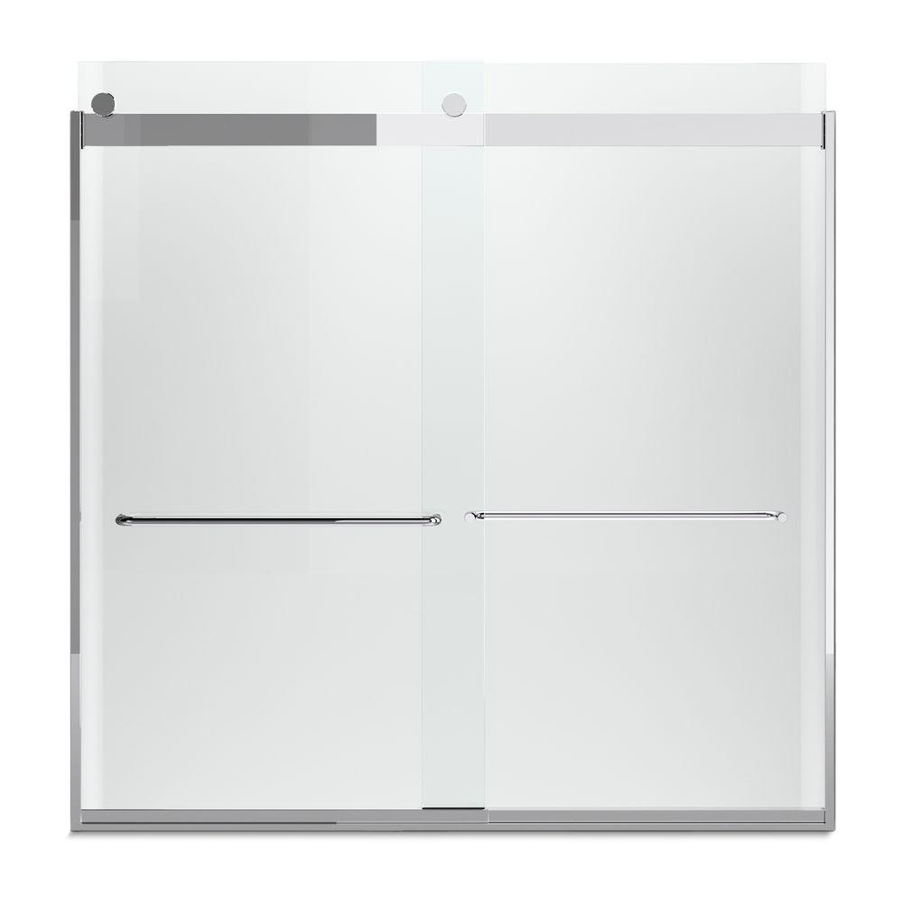 Levity 57 in. x 59.75 in. Semi-Frameless Sliding Tub Door in Nickel with Handle - Super Arbor