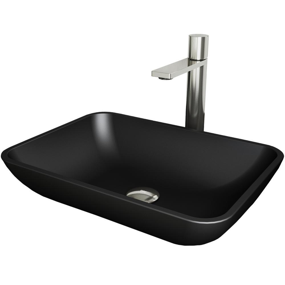 MatteShell Rectangular Vessel Bathroom Sink in Black & Gotham Faucet in Brushed Nickel - Super Arbor