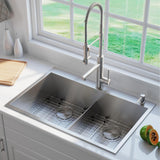 Pax Drop-In Stainless Steel 33 in. 2-Hole 50/50 Double Bowl Kitchen Sink - Super Arbor