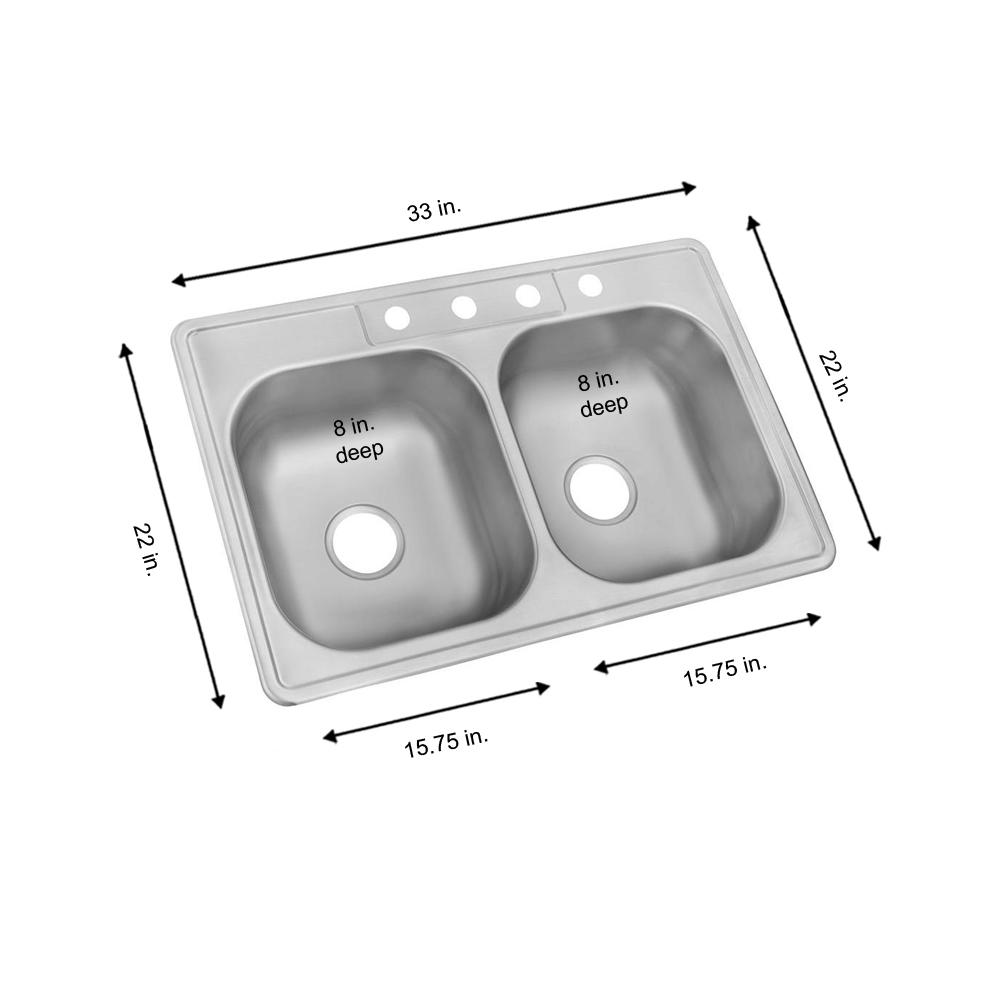 Drop-In Stainless Steel 33 in. 4-Hole Double Bowl Kitchen Sink - Super Arbor