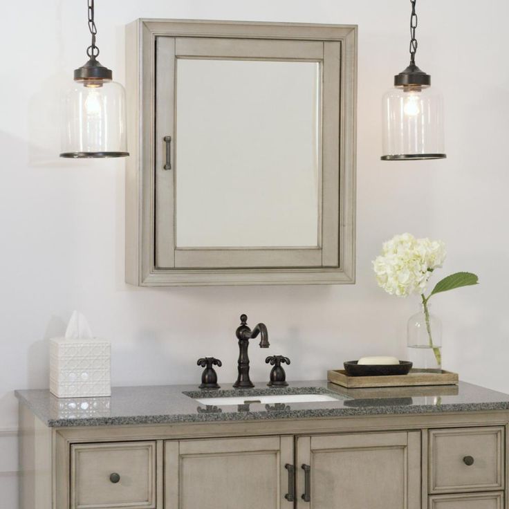 Hazelton 24 in. W x 28 in. H Framed Surface-Mount Bathroom Medicine Cabinet in Antique Grey