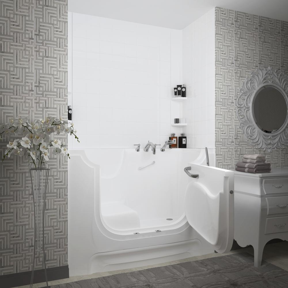 Nova Wheelchair Access 5 ft. Walk-in Whirlpool and Air Bathtub with 6 in. Tile Easy Up Adhesive Wall Surround in White - Super Arbor