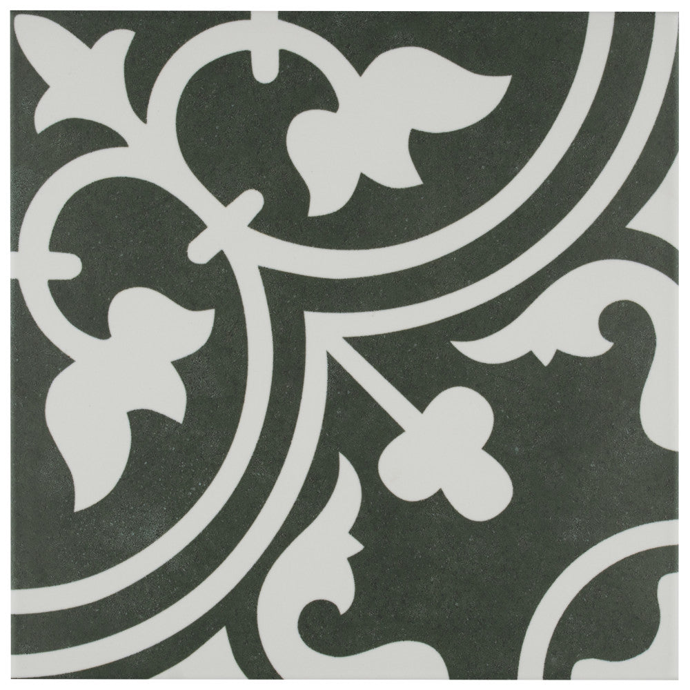Merola Tile Arte Black Encaustic 9-3/4 in. x 9-3/4 in. Porcelain Floor and Wall Tile (11.11 sq. ft. / Case)