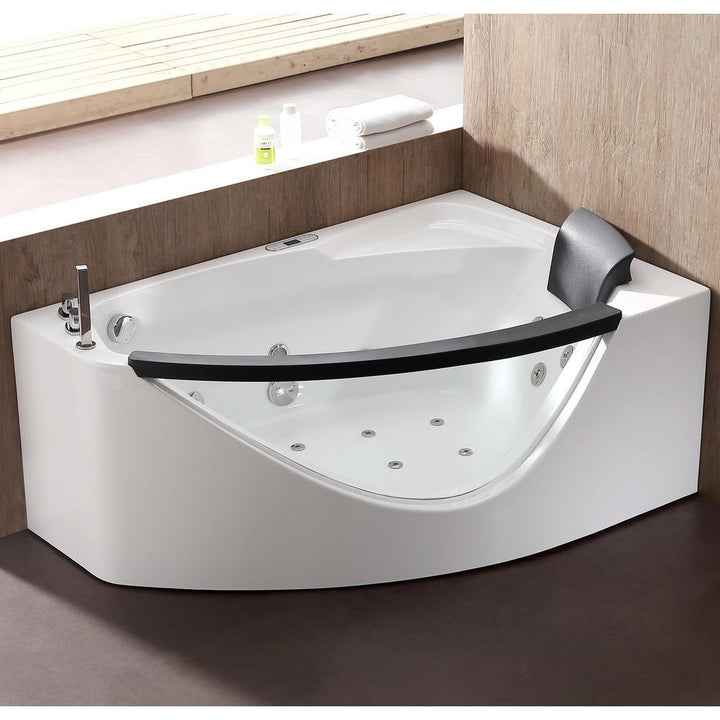 AM198ETL-L 59 in. Left Drain Acrylic Corner Apron Front Whirlpool Bathtub in White - Super Arbor