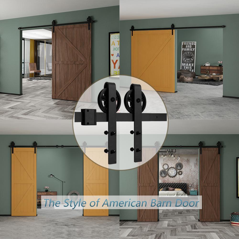 12 ft./144 in. Black Sliding Barn Door Track and Hardware Kit with Bigwheel J Shape Hanger for Single Door - Super Arbor