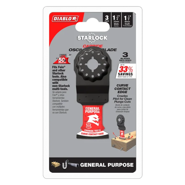 Diablo AMPED Starlock Oscillating Blade for General Purpose Cuts 1-1/4" 3/Pack