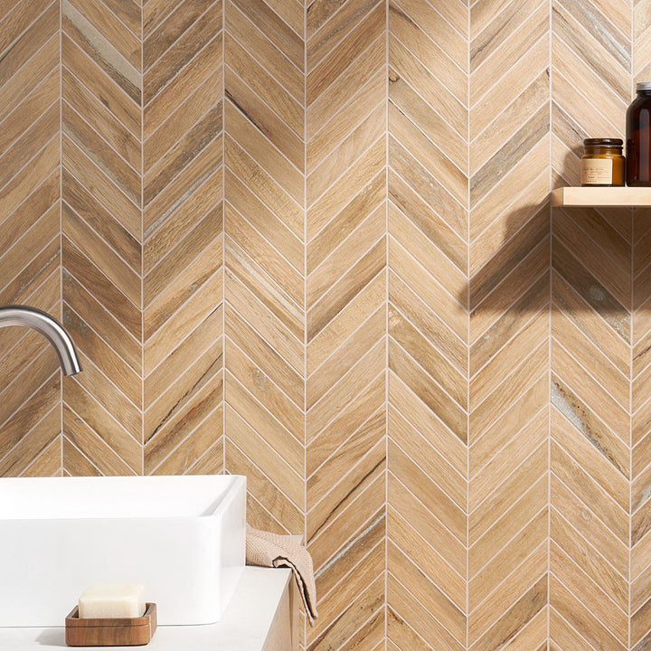 Lux Tile Eternal Birch Chevron Matte Porcelain Mosaic Tile