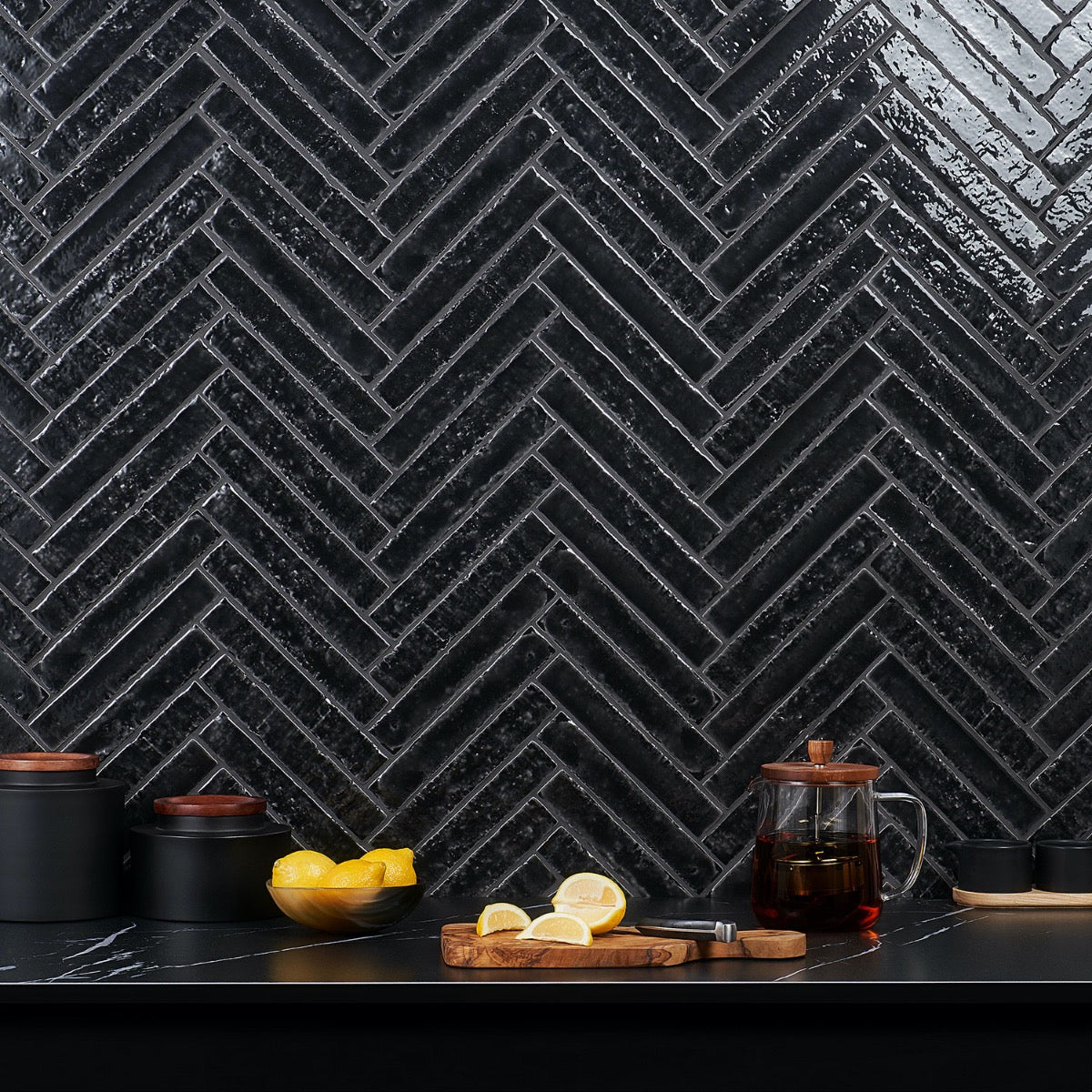 Wabi Sabi Coal Black 1.5x9 Glossy Ceramic Tile - Lux Tile