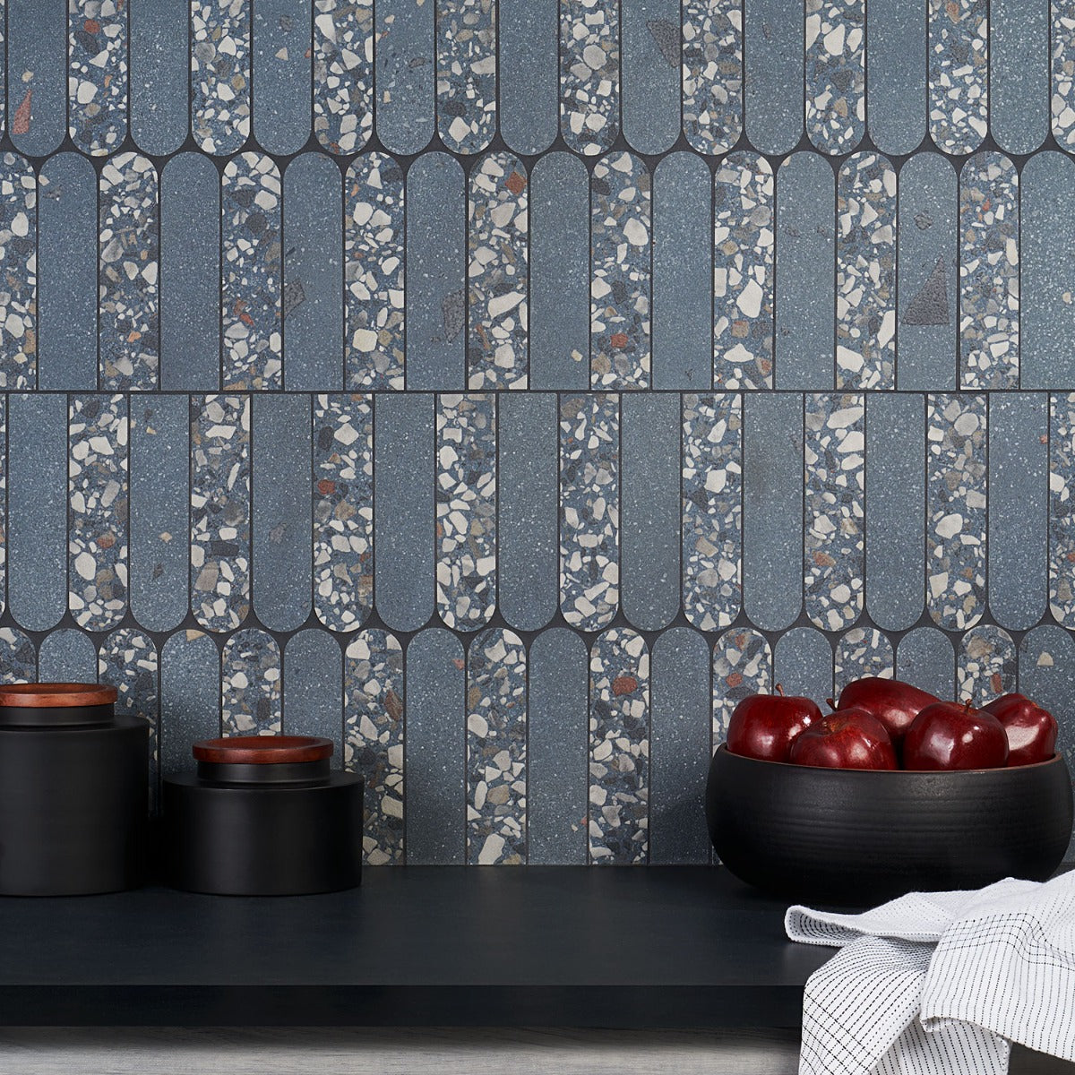 Kobe Fin Ocean Blue Terrazzo Look Matte Porcelain Mosaic Tile - Lux Tile