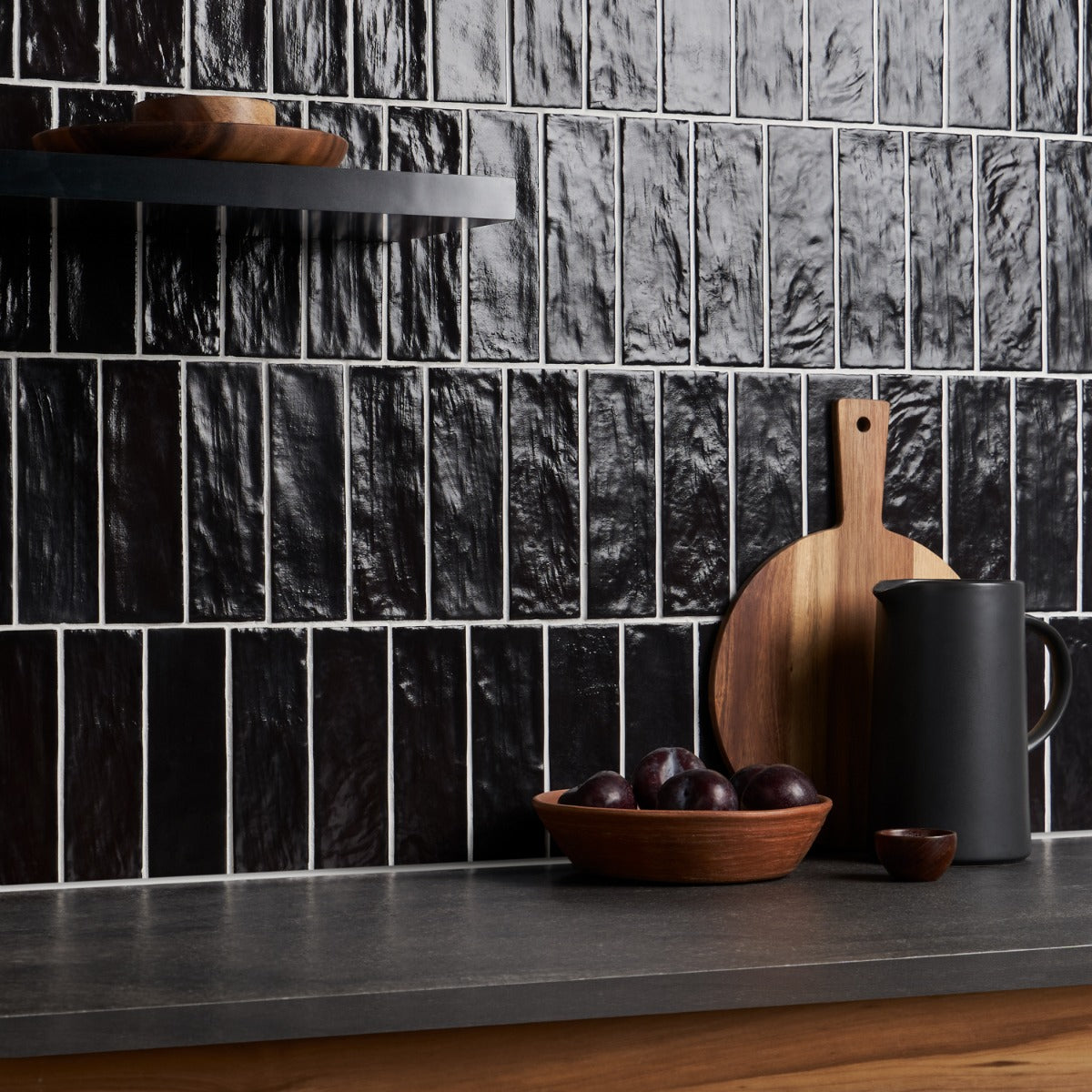 Montauk Jet Black 2x8 Mixed Finish Ceramic Subway Tile - Lux Tile