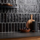 Montauk Jet Black 2x8 Mixed Finish Ceramic Subway Tile - Lux Tile