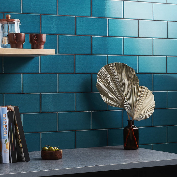Seaside Marine Blue 4x8 Crackled Glossy Ceramic Tile - Lux Tile