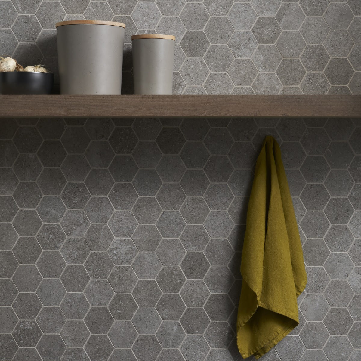Lux Tile New Rock Fossil Dark Gray 3" Hexagon Matte Porcelain Mosaic Tile