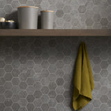 Lux Tile New Rock Fossil Dark Gray 3" Hexagon Matte Porcelain Mosaic Tile