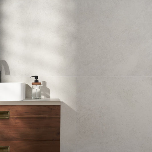 Lux Tile Perla White Matte Porcelain Tile 24x24 - Limestone Look