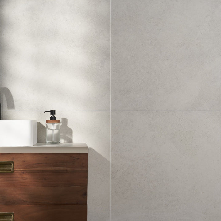 Lux Tile Perla White Matte Porcelain Tile 24x24 - Limestone Look