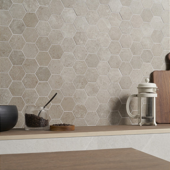 Lux Tile New Rock Tortora Beige 3" Hex Matte Porcelain Mosaic Tile