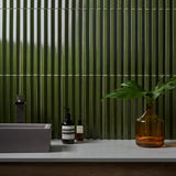 Lux Tile Ponto Verde Green 5x16 3D Polished Porcelain Wall Tile