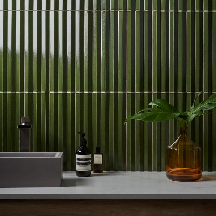 Lux Tile Ponto Verde Green 5x16 3D Polished Porcelain Wall Tile
