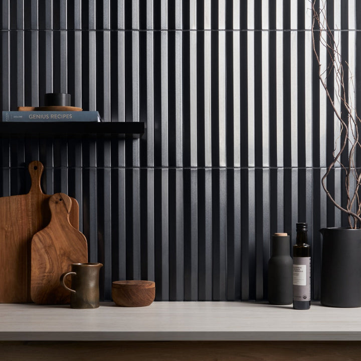Lux Tile Ponto Metallic Gray Fluted 5x16 3D Polished Porcelain Wall Tile