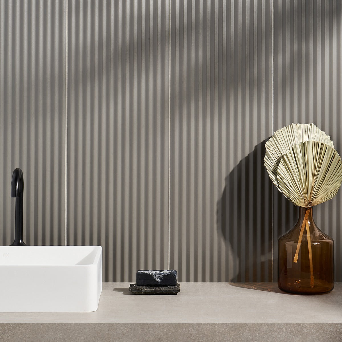 Mod Smoke Gray 12x36 3D Fluted Matte Ceramic Tile - Lux Tile