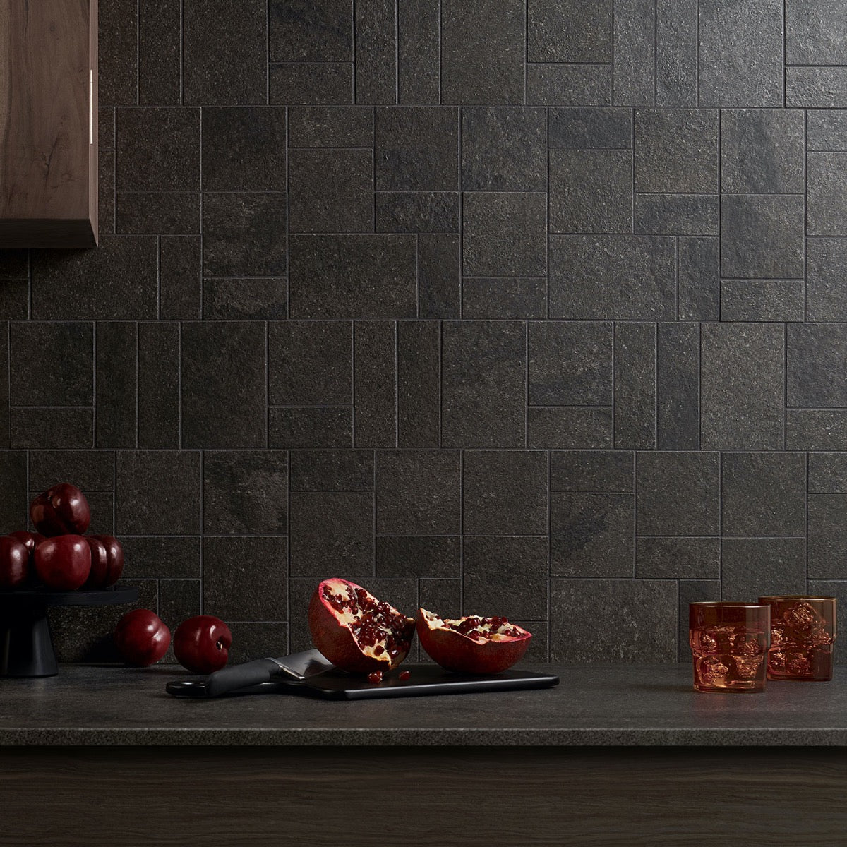 Acadia French Pattern Charcoal Black Matte Porcelain Mosaic Tile - Lux Tile