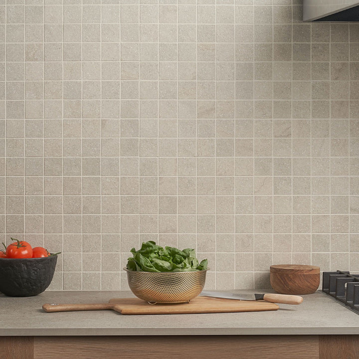 Acadia Linen White 2x2 Matte Porcelain Mosaic Tile - Durable Limestone Look