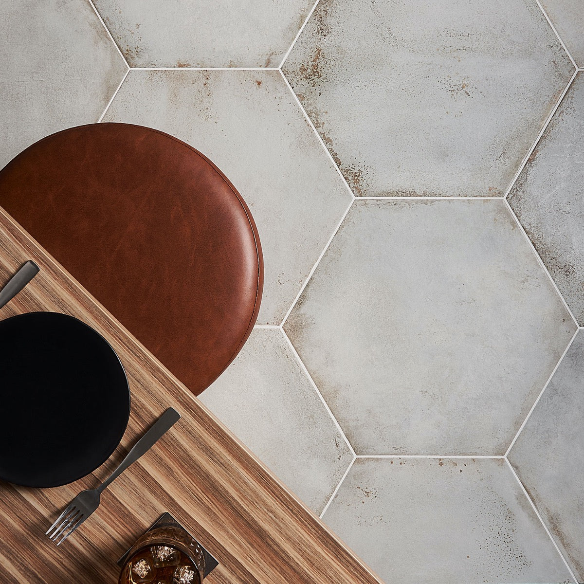 Angela Harris Flatiron White 20" Hexagon Matte Porcelain Tile