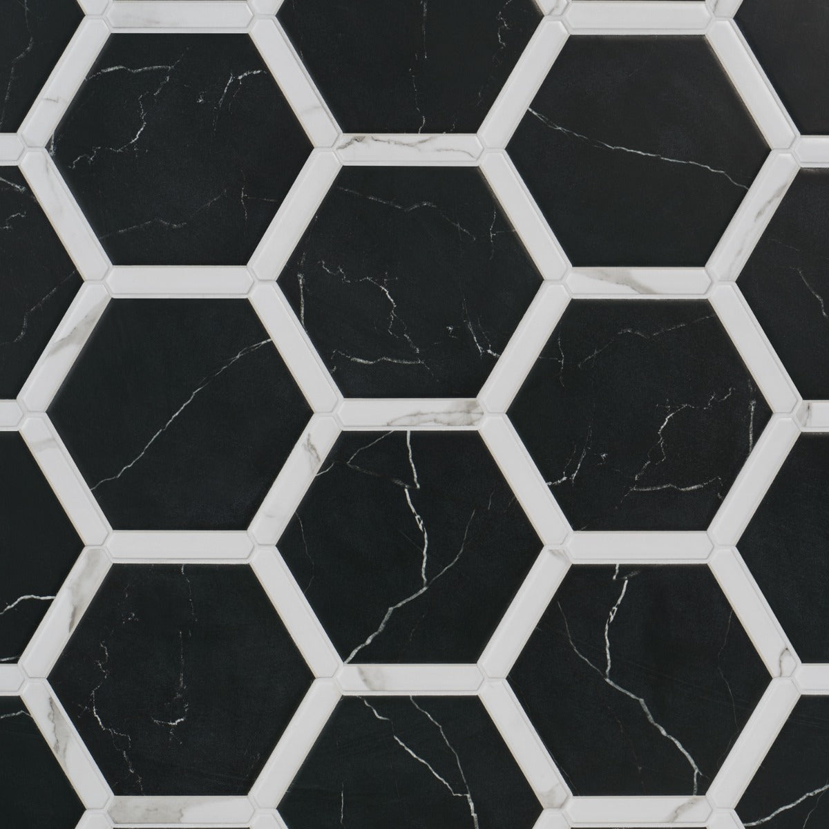 Sagon Nero Black 9" Hexagon Matte Porcelain Tile - Lux Tile
