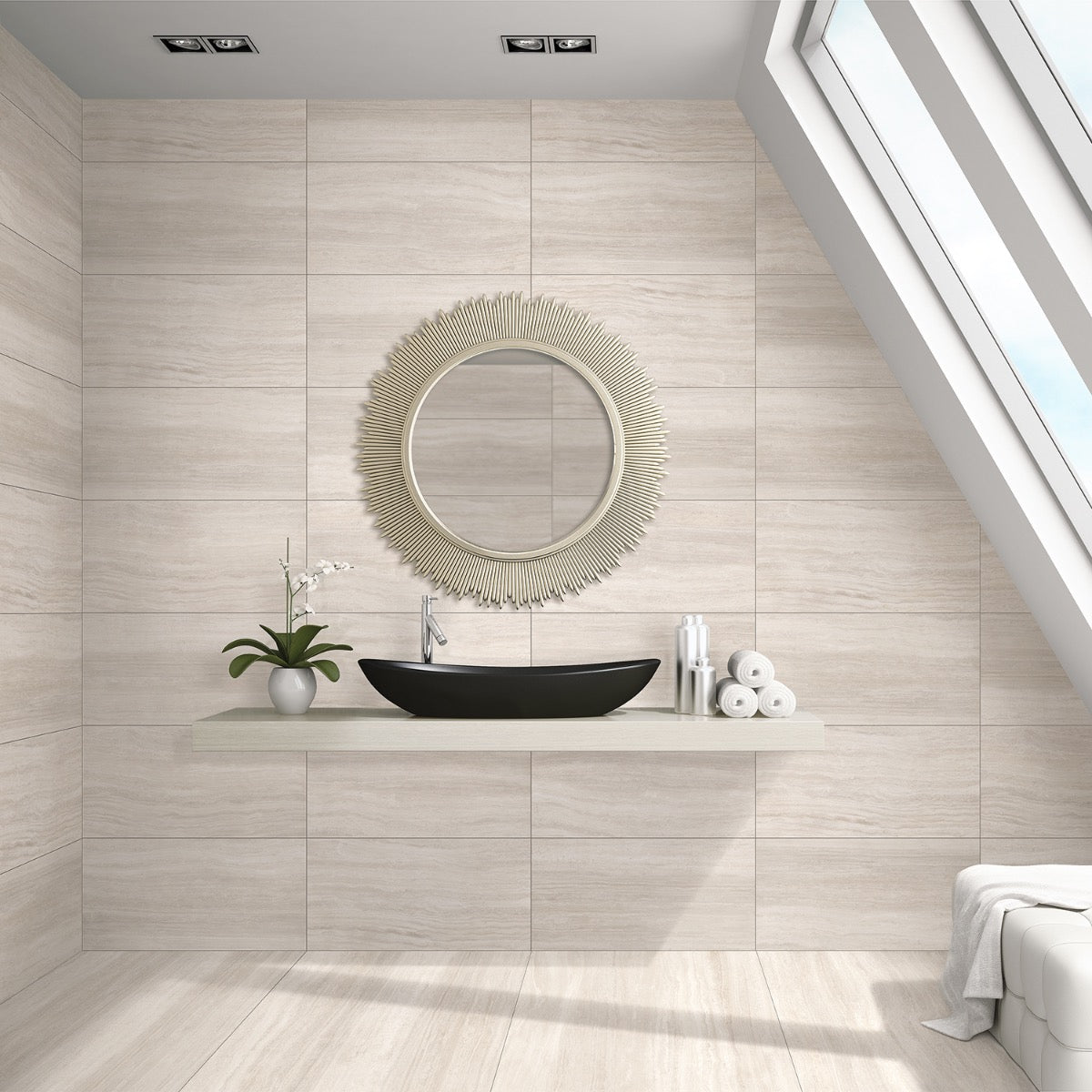 Nashville Beige 12x24 Travertine Look Matte Porcelain Tile by Lux Tile