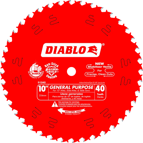 Diablo General Purpose Circular Saw Blade for Wood 10" 40 Teeth