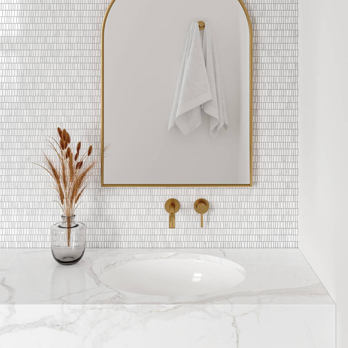Bedrosians Monet White Carrara 12-in x 12-in Honed Marble Mosaic Brick Tile (5.1 sq. ft./Carton)