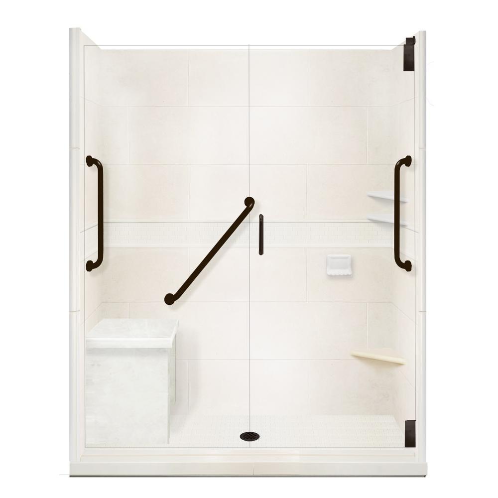 Classic Freedom Grand Hinged 36 in. x 60 in. x 80 in. Left Drain Alcove Shower Kit in Natural Buff and Chrome - Super Arbor