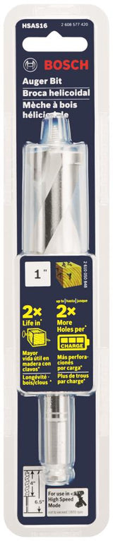 Bosch Cordless High-Speed 1-in x 6-1/2-in Woodboring Auger Drill Bit, Hex Shank (HSAS16)